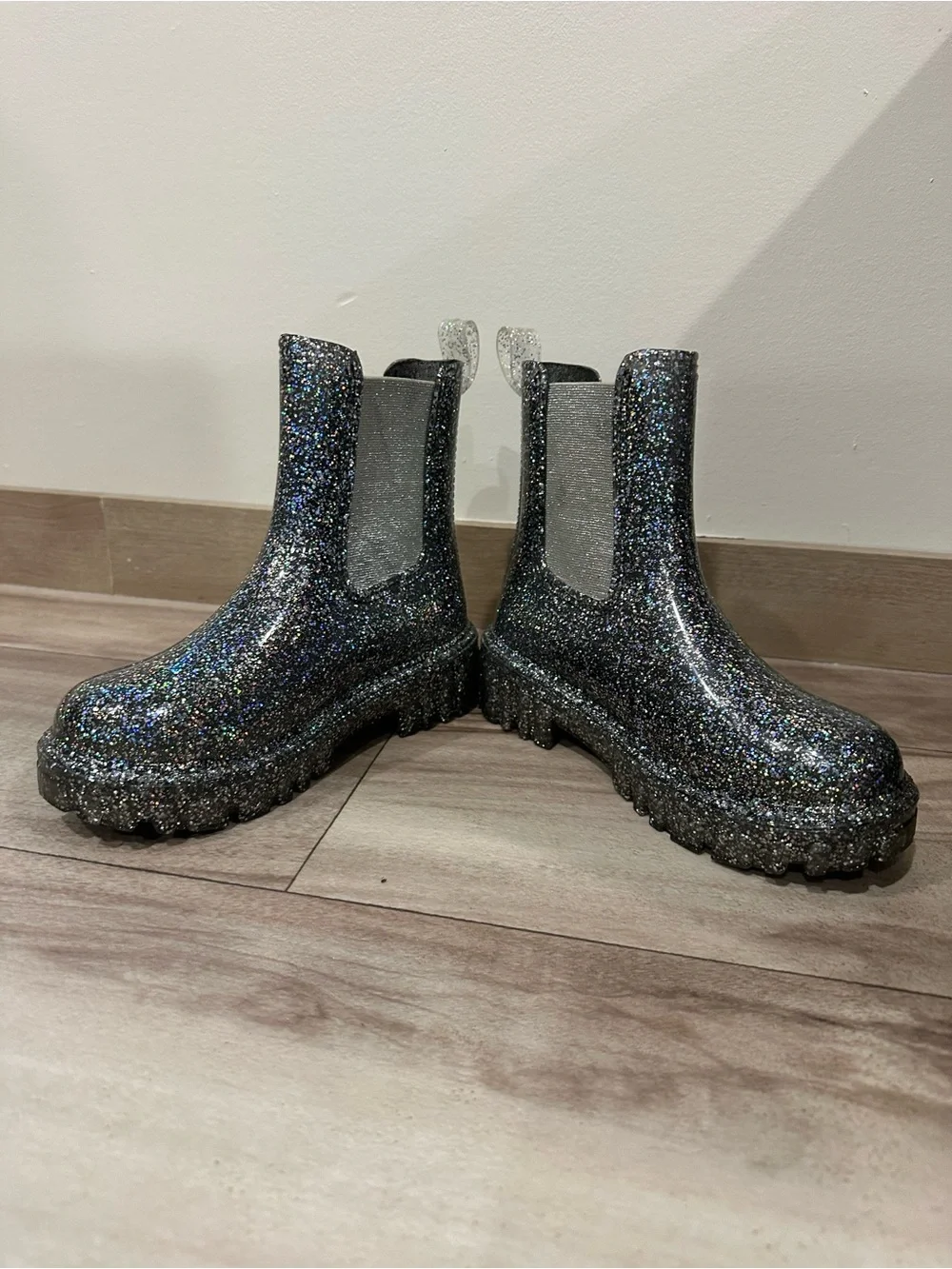 Girls Glitter Chelsea Rain Boots - Black Sparkle